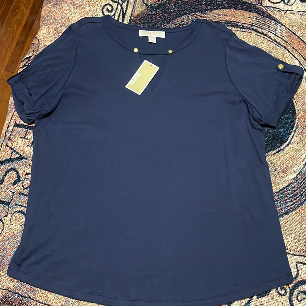 Michael Kors Navy Blue Basics Key Hole Women’s Shirt XL New With Tag